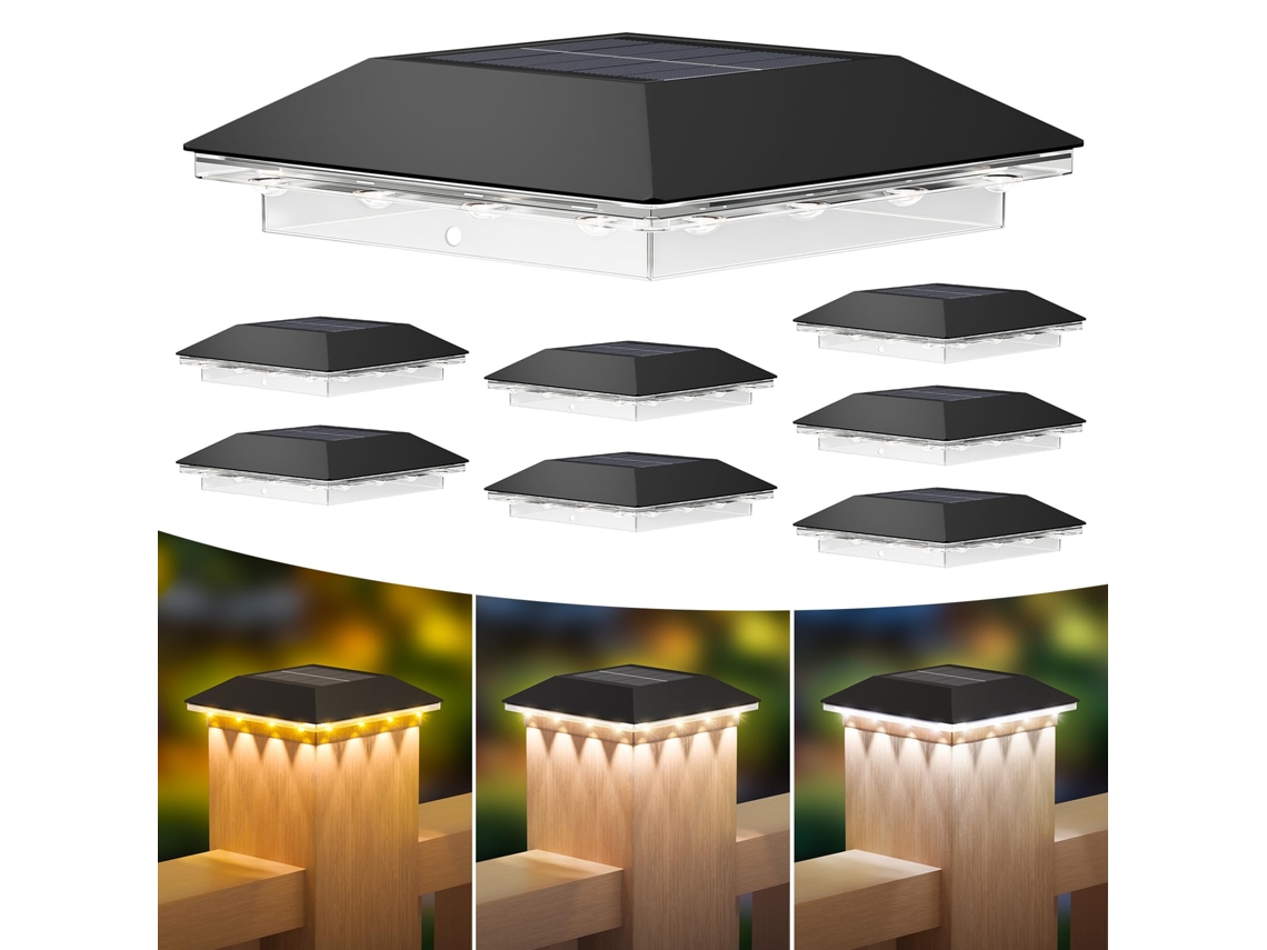 Conjunto de 8 Luminárias Solares para Postes, Led À Prova D'água com 3 Modos de Iluminação para Cercas Externas, Decks e de Madeira, 5x3 AQUAFORGE