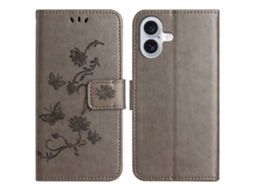 Capa Em Couro Pu Com Suporte Para Apple Iphone 16 Cinzento