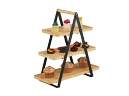 Relaxdays Etagere, 3 Andares, Bambu, Metal, Longa, Alça, Doces, Hbt 42x41x16,5 Cm, Suporte Para Servir, Natural/preto