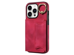 Suporte Casa Para Iphone 15 Pele Sintética Com Porta-cartões Vermelho