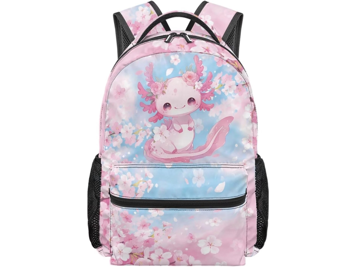 Mochila Chaqlin Axolotl Para Meninas Estampa Flor De Cerejeira Crianças 8 12 Anos Ensino Fundamental