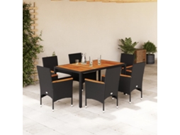 Vidaxl 7 Pcs Conjunto Jantar Jardim C/ Almofadões Vime Pe/acácia Preto