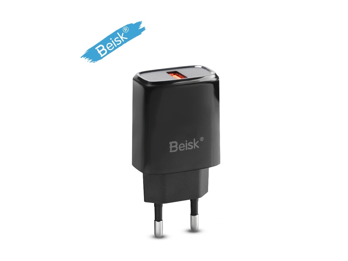 Carregador Rápido Do Qc Da Tomada Da Ue Da Porta Usb Única Do Beisk, Adaptador De Alimentação Portátil Preto