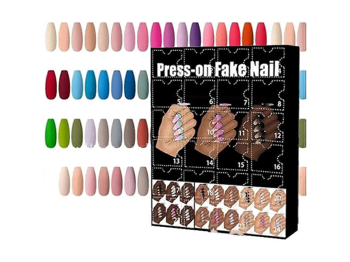Calendário De Adviento De Unhas Postiças Natalino 24 Dias Presente Para Mulheres Com Designs Variados B