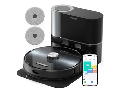 Aspirador de Pó Robô PROSCENIC M9 Sucção 4500Pa - Saco de Pó 2.5L - Esfregonas de Rotação Dupla - Detecção de Carpete - Bateria 5200Mah