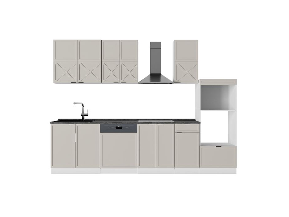 Cozinha Fame Line, 300cm Com Armário Alto, Pt Antracite, Cinzabege/branco, Branco, Vicco