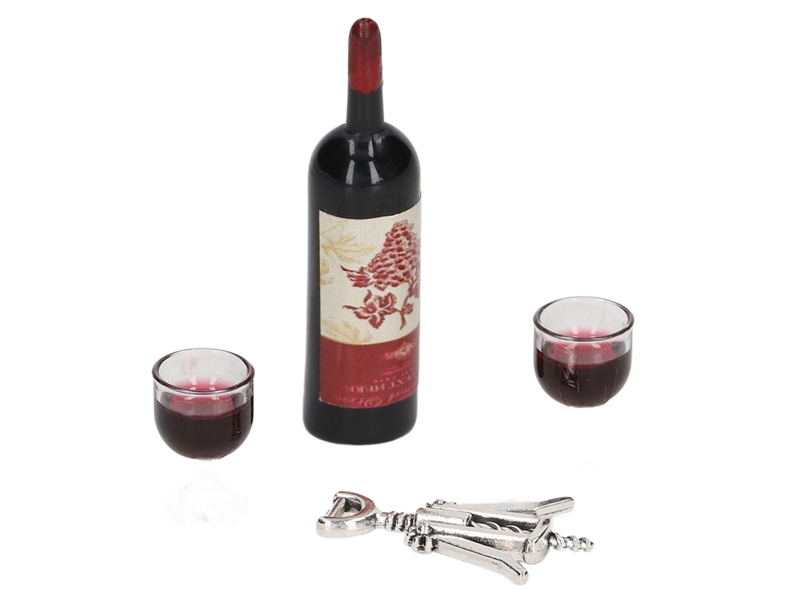 Primerox conjunto de Vinho Tinto Casa de Bonecas 1/12 Miniatura Garrafas Copos Abridores Decoração