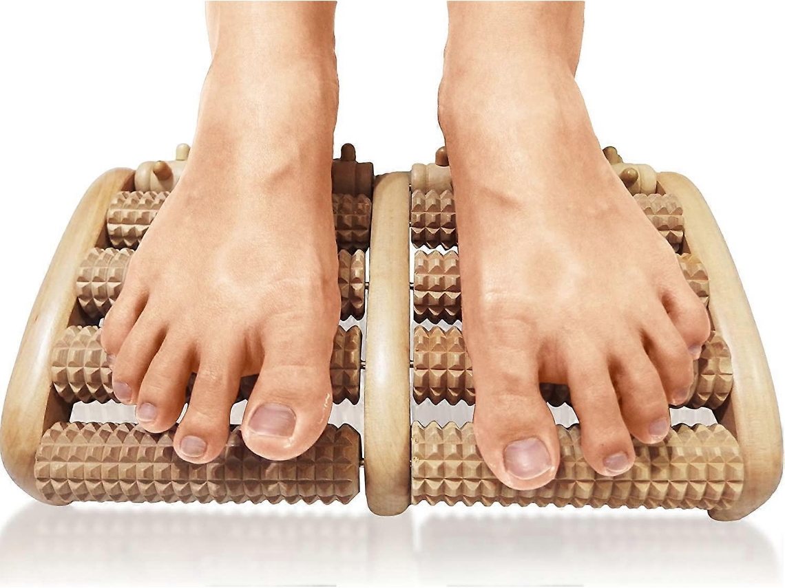 Rolo De Massagem Duplo De Madeira Para Os Pés - Alívio Para Fascite Plantar, Calcanhar, Arco, Dor Nos Pés, Alívio Do Estresse - Grande (g)