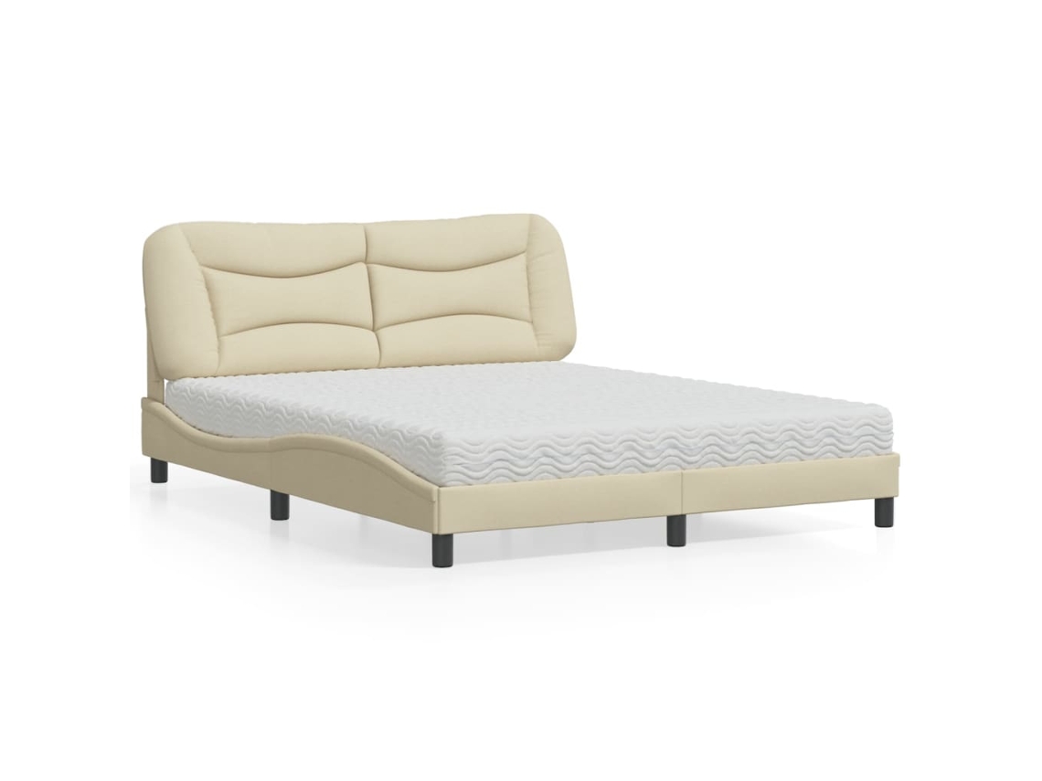 Vidaxl Cama Com Colchão Hvar 160x200 Cm Tecido Cor Creme