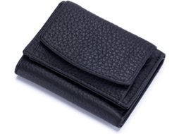 Carteira Feminina De Pele Trifold Leve - Design Compacto De Três Dobras - Preto