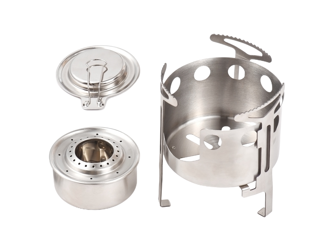 Estufa De Alcohol Portátil 130ml 2 En 1 Acero Inoxidable Con Tapa Y Soporte Para Camping Y Senderismo
