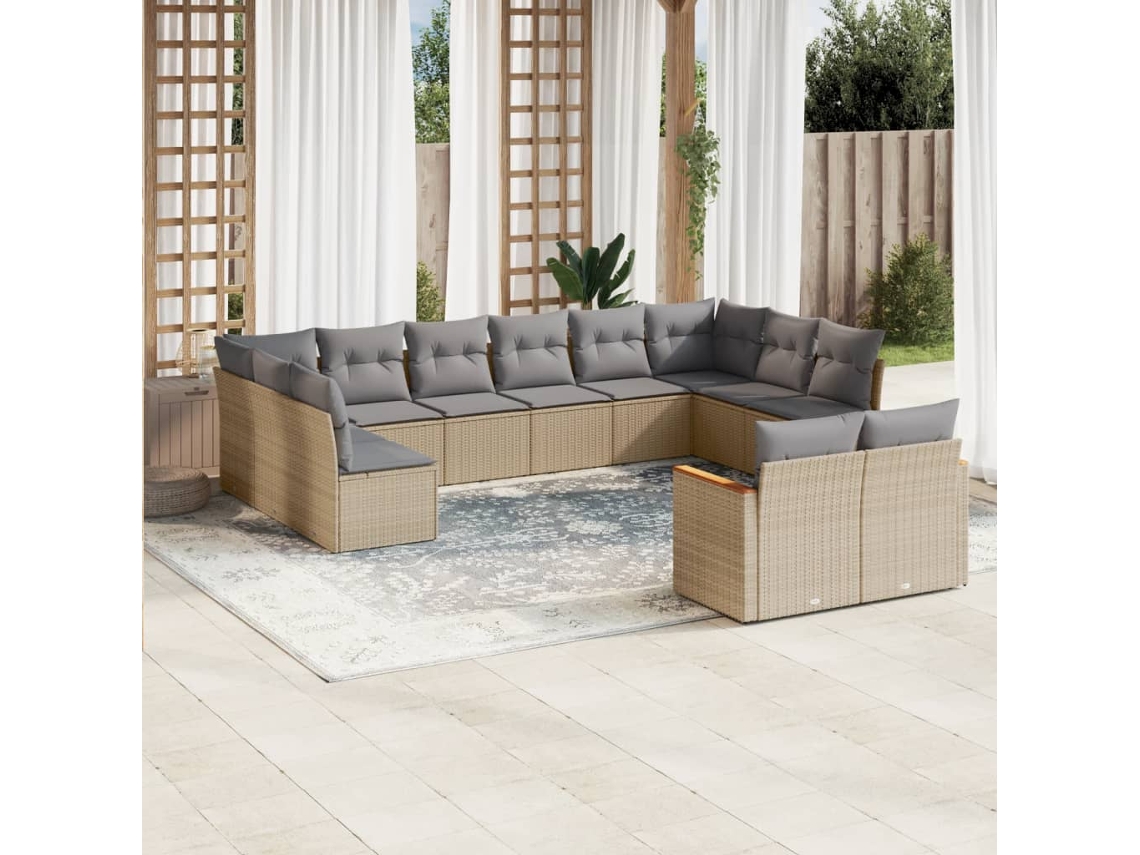 Conjunto de 12 Sofás para Jardim com Almofadões Vime Pe Bege Dkd Home Decor