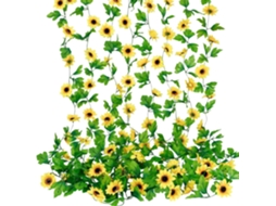 Guirlanda Artificial De Girassóis Seda, 8 Peças, 18 Metros(60 Pés), Com Folhas Verdes E Guirlanda De Girassóis Amarelos Para Decoração Ambientes