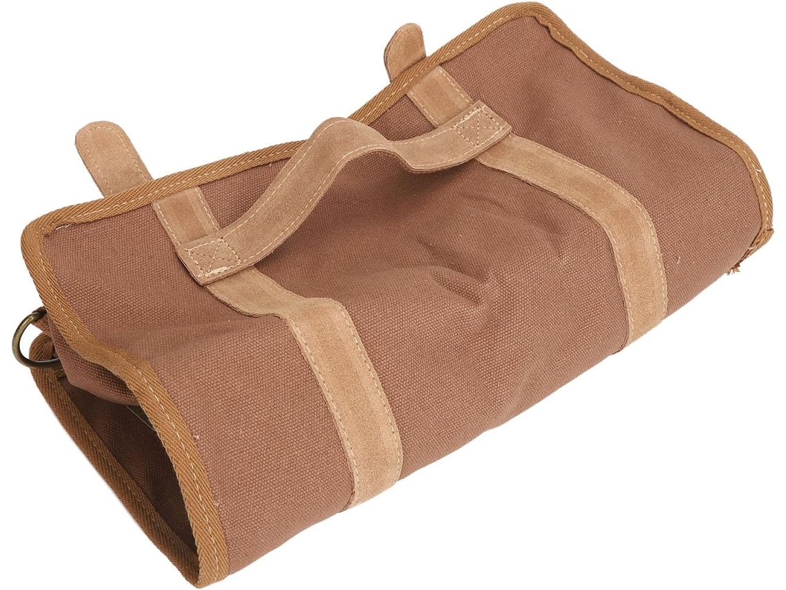 Bolsa de lona impermeável para utensílios de barman com vários compartimentos, ideal para viagens e camping, 37x18x12cm, cor café.