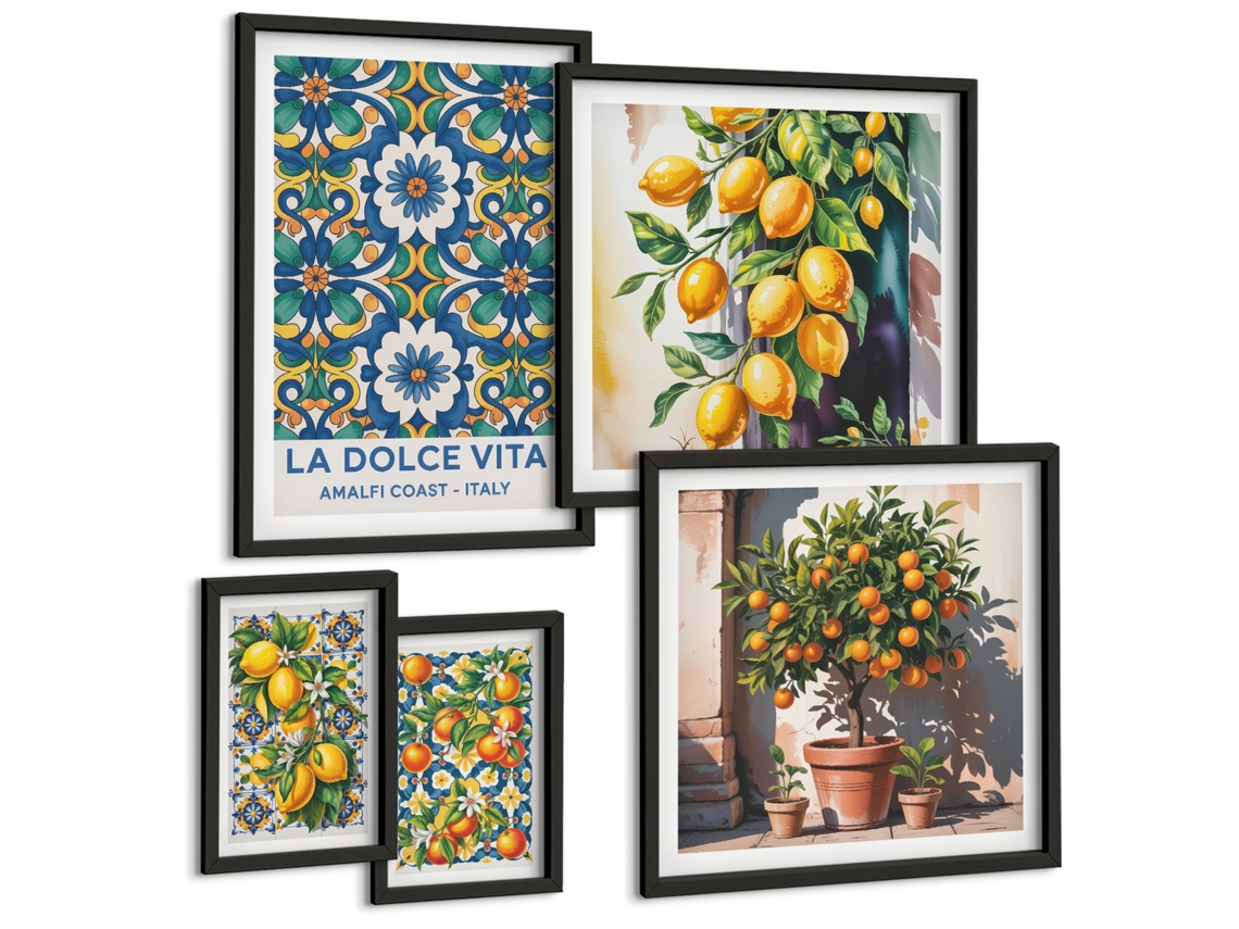 Conjunto De Pinturas Cítricos Italianos Estilo Amalfi Decorações Espelharte (5 Peças)