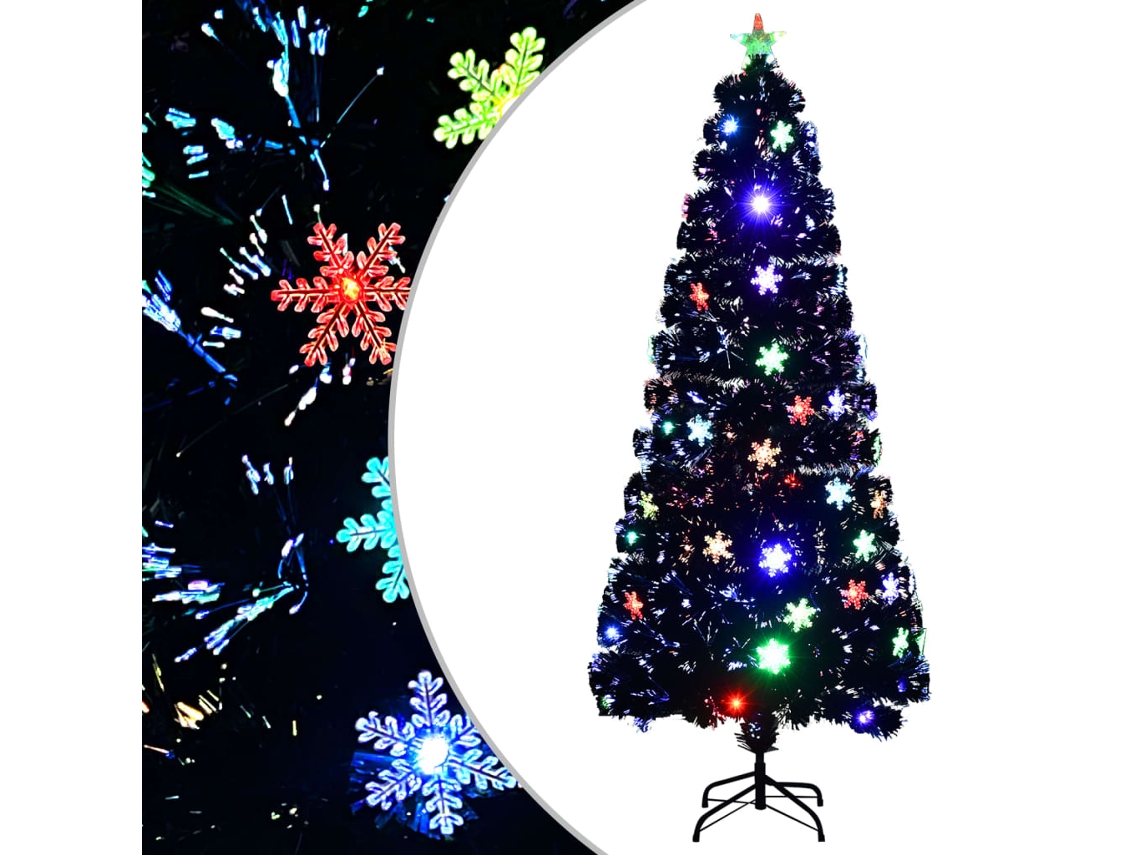 Vidaxl Árvore De Natal Com Flocos De Neve Led 180 Cm Fibra Ótica Preto