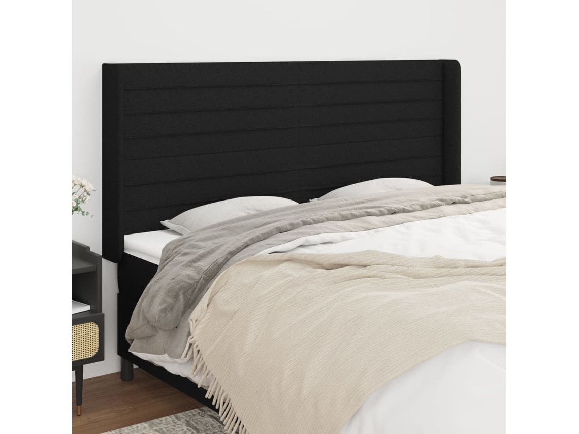 Vidaxl Cabeceira De Cama C/ Abas Tecido 203x16x118/128 Cm Preto
