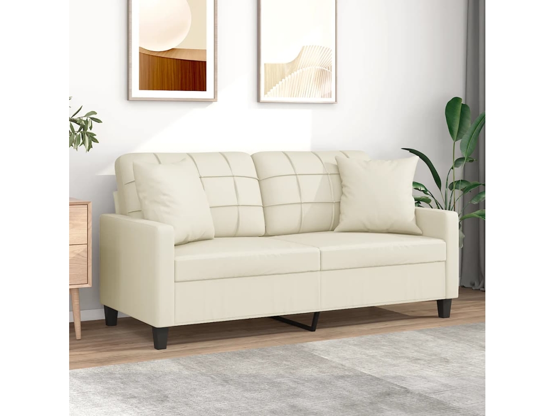 Vidaxl Sofá 2 Lugares + Almofadas Decorativas 140cm Couro Artif. Creme