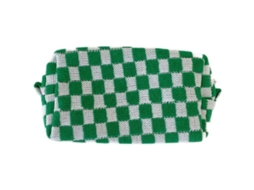 Bolsa de cosmética de tela tecida com quadros verdes e brancos, portátil, com bolso para celular, organizador de viagens, 9,5x17x7,5cm, S/MARCA