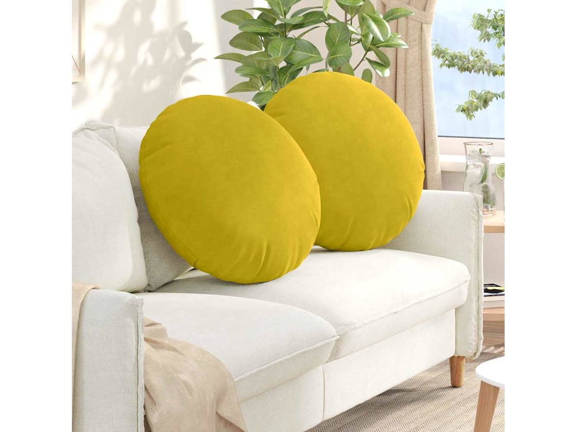 Vidaxl Almofadas De Assento 2 Unid. Veludo Amarelo Ø 80 X 29 Cm