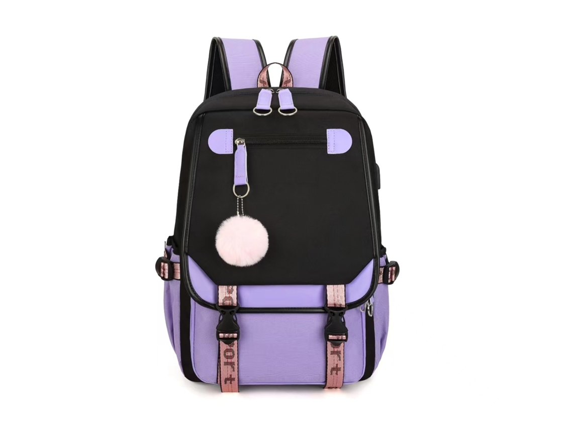 Mochila Escolar Infantil, Portátil Até 16 Polegadas, Material Poliéster, Impermeável, Em Roxo, Com Alças Ajustáveis Elysve