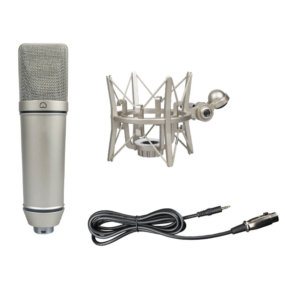 Microfone Condensador U87 MDUG de estúdio com corpo em metal (cabo de 5v 3,5mm)