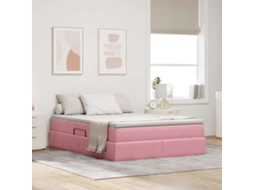 Vidaxl Cama Com Arrumação E Colchão Rosa 140 X 190 Cm Veludo