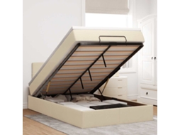 Vidaxl Estrutura De Cama Otomana Com Colchão Tecido Creme 120x200cm