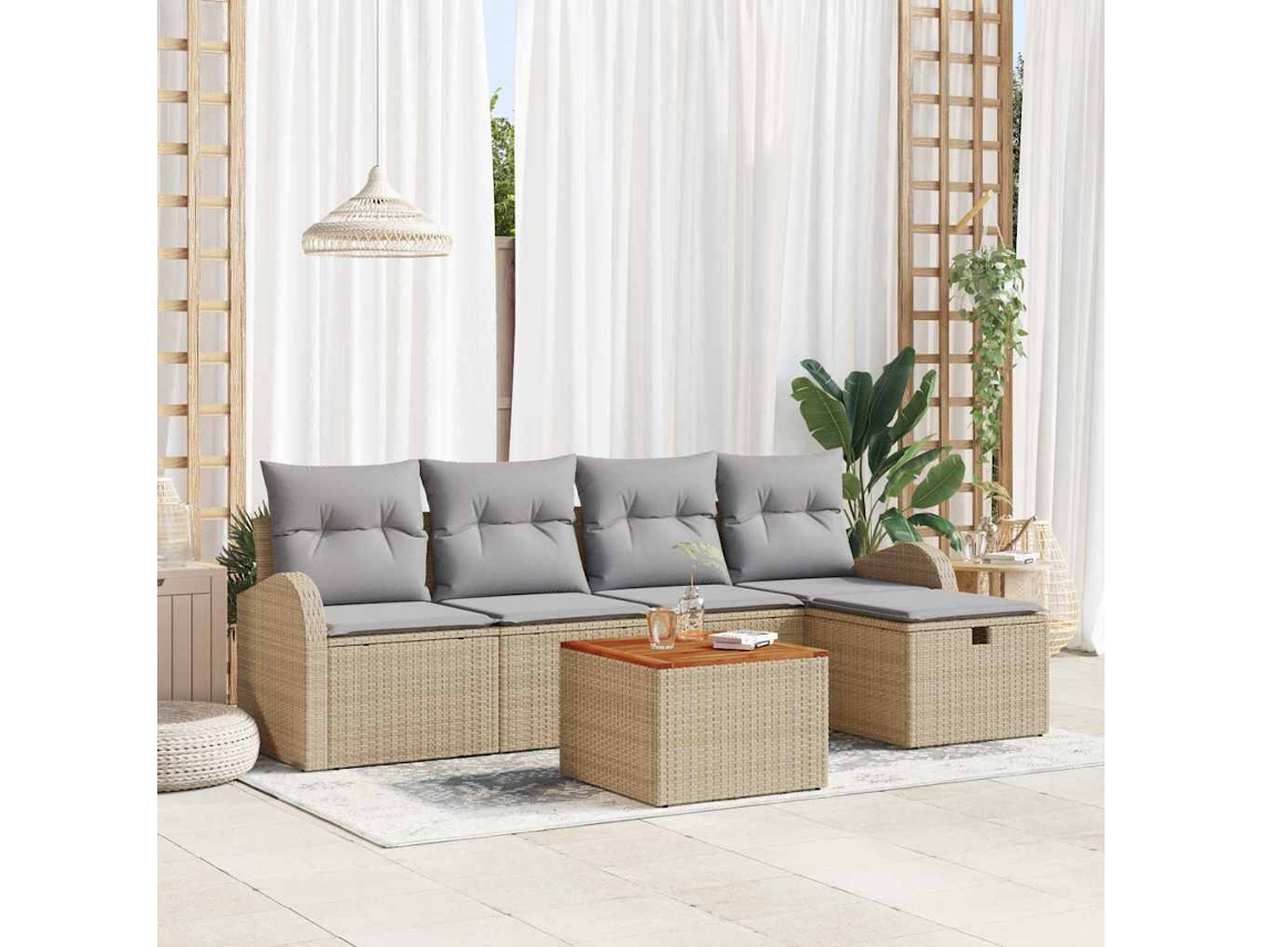 Vidaxl Conjunto De Sofá De Jardim 6 Unid. Bege Rattan Sintético