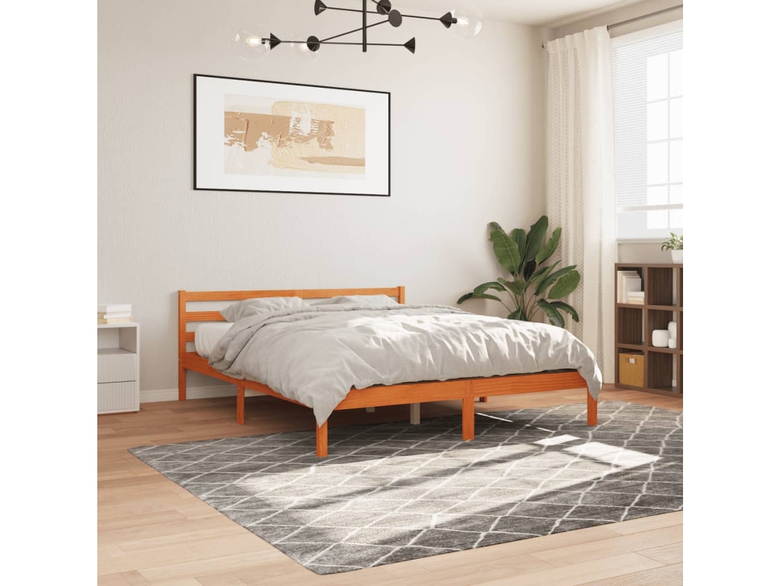 Cama Sem Colchão 200x200 Cm Pinho Maciço Castanho-mel