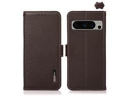Capa De Celular Khazneh Com Rfid E Couro De Lichia Com Ímã Lateral Para Google Pixel 8 Pro