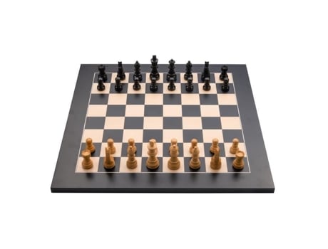 Jogo de Xadrez de Luxo em Madeira de Bordo Embutida Preto/Natural 40 Cm X 40 Cm com Peças Esculpidas em Madeira Envernizada ENGELHART