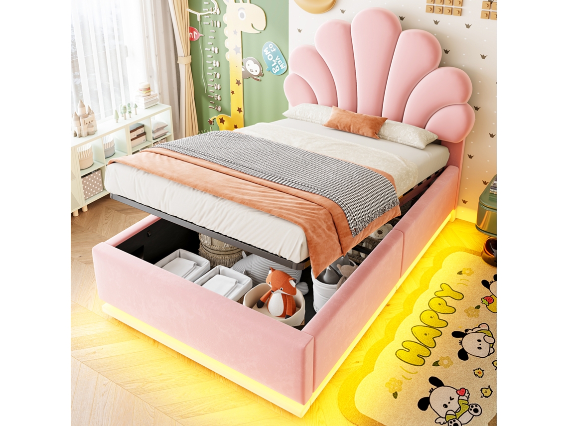 Cama Estofada Veludo Rosa 90x200 Cm