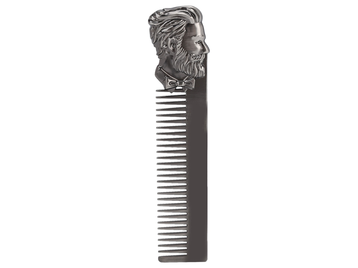 Pente de cabelo e barba vintage em liga de zinco 2026 com gravura tridimensional portátil prata para salão e lar