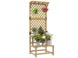 Suporte Para Vasos De 2 Níveis Em Madeira Com Treliça, Para Jardim E Pátio, 60x50x166 Cm, Madeira