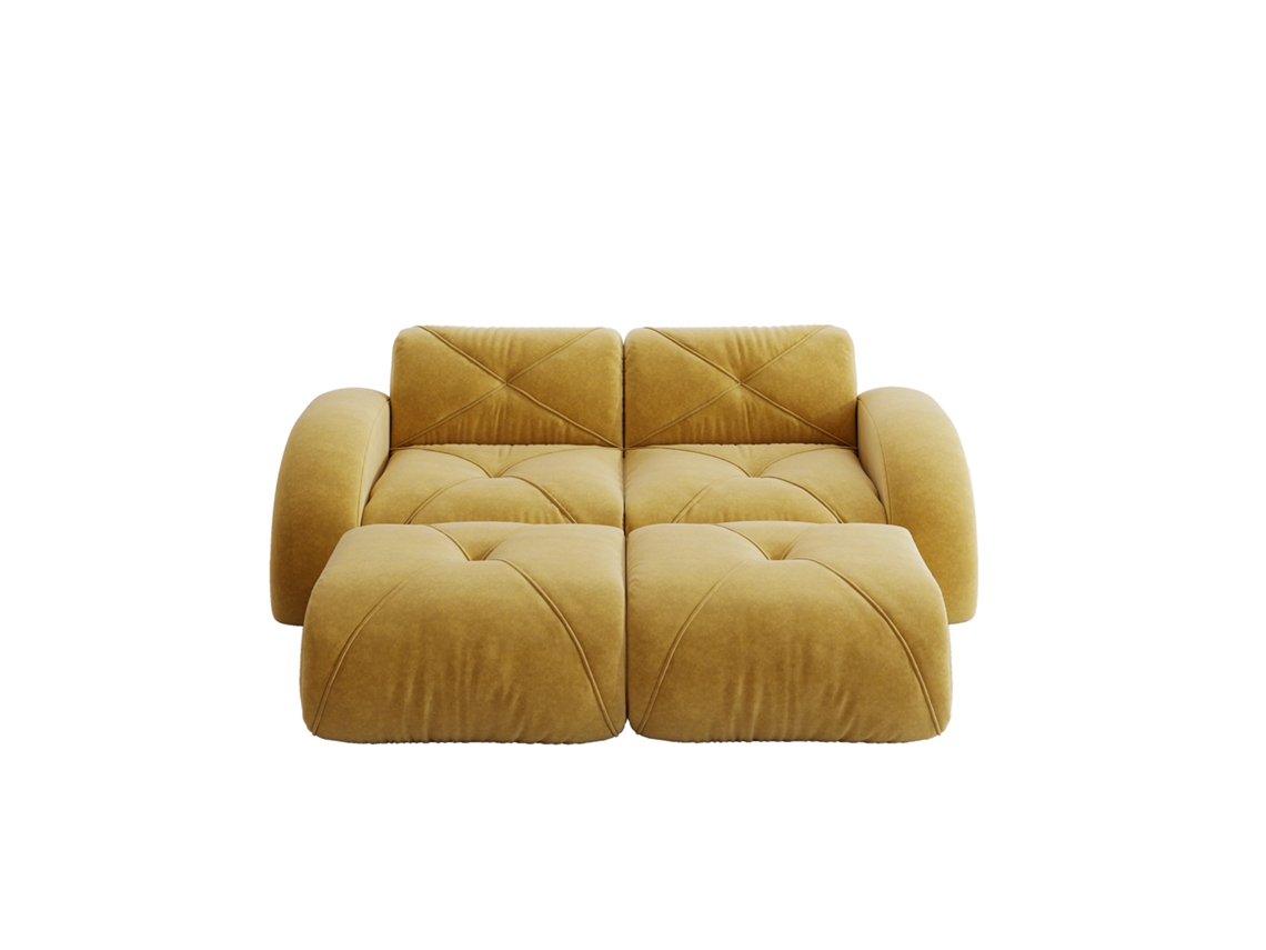 Sofá Modular Amarelo Para Sala, 2 Lugares Com Dois Puffes, Sem Montagem E Antiderrapante, Ideal Para Apartamentos Modernos.