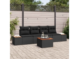 Vidaxl Conjunto De Sofá De Jardim 5 Unid. Preto Rattan Sintético