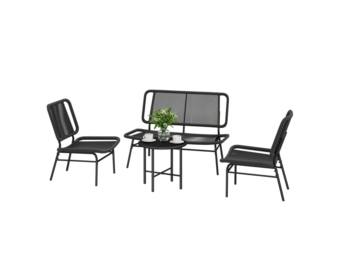 Conjunto de Jardim Vimtan com 4 peças, sofá 2 lugares, 2 cadeiras, mesa de centro com tampo de metal | S/MARCA
