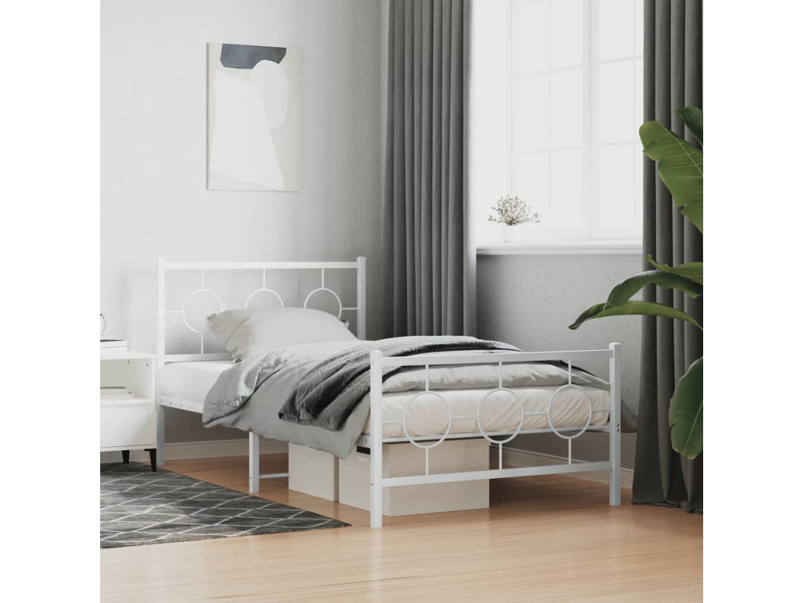 Vidaxl Estrutura De Cama Com Cabeceira E Pés 100x200 Cm Metal Branco