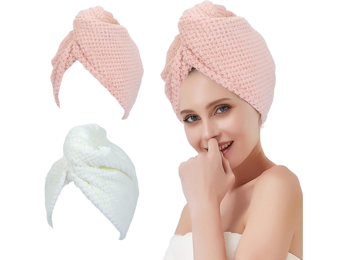 Toalha De Cabelo Em Microfibra, Cor Bege, Com Fixação Prática Para Secagem Rápida Elysve