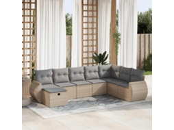 Vidaxl 8 Pcs Conjunto De Sofás P/ Jardim Com Almofadões Vime Pe Bege