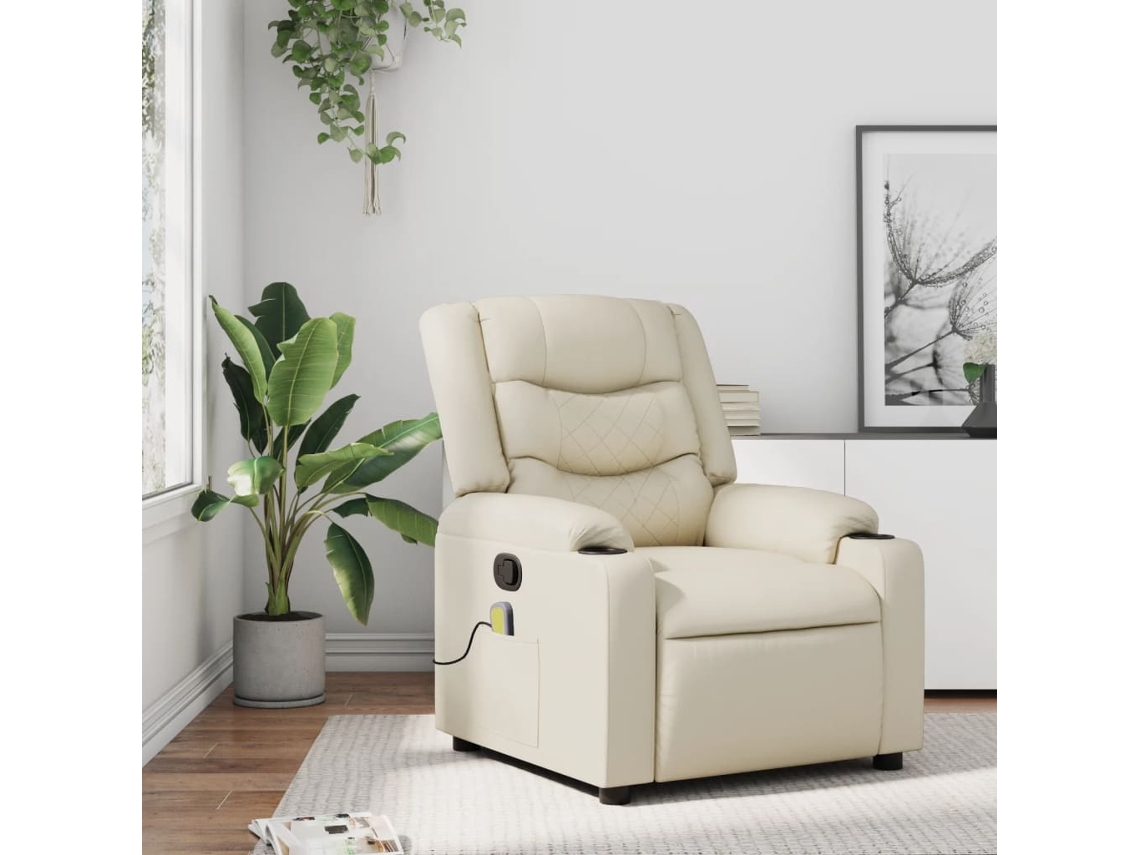 Vidaxl Poltrona De Massagens Reclinável Couro Artificial Cor Creme