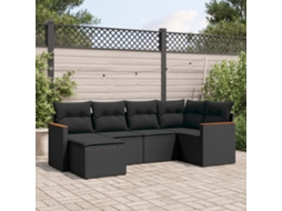 6 Pcs Conjunto Sofás De Jardim C/ Almofadões Vime Pe Preto Dkd Home Decor
