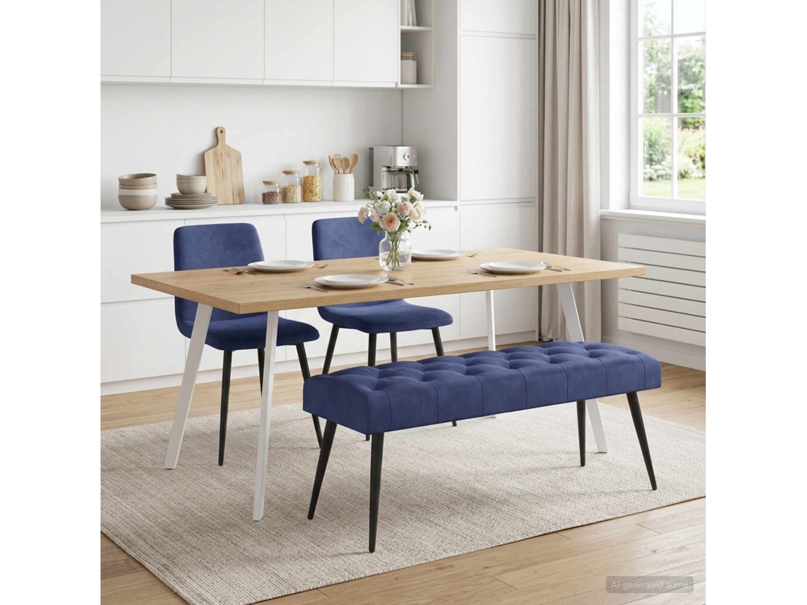 Vidaxl Banco Com Botões Estofados Azul Polícia 110 X 40 X 46 Cm Veludo