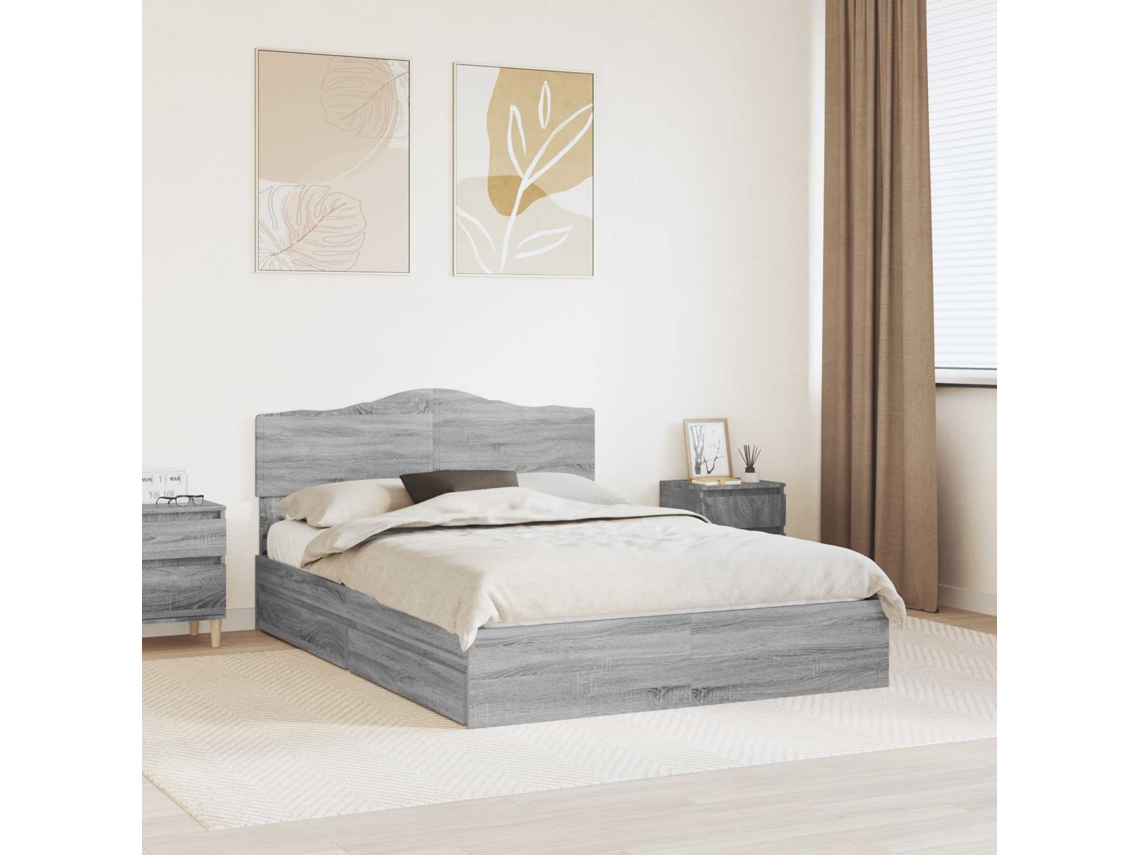Vidaxl Cama Com Armazenamento Com Gaveta Cinza Sonoma 140 X 200 Cm