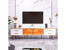 Armário Tv Mármore 170x37x47,5cm, Led, 4 Gavetas, 2 Portas Vidro.-zz