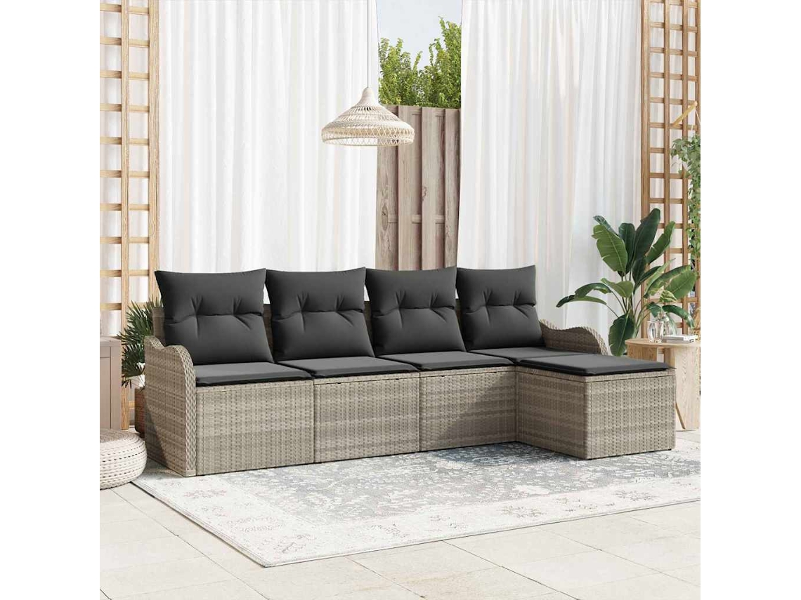 Vidaxl Conjunto De Sofá De Jardim Com Almofada 5 Pcs Cinzento-claro