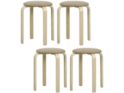Conjunto De 4 Bancos Empilháveis Madeira Contraplacada E Poliéster Cor Cáqui Ø40x45 Cm Homcom