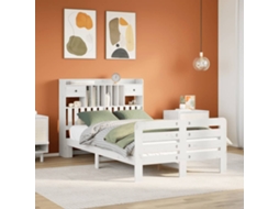 Vidaxl Cama Com Estante Sem Colchão 135x190 Cm Pinho Maciço Branco
