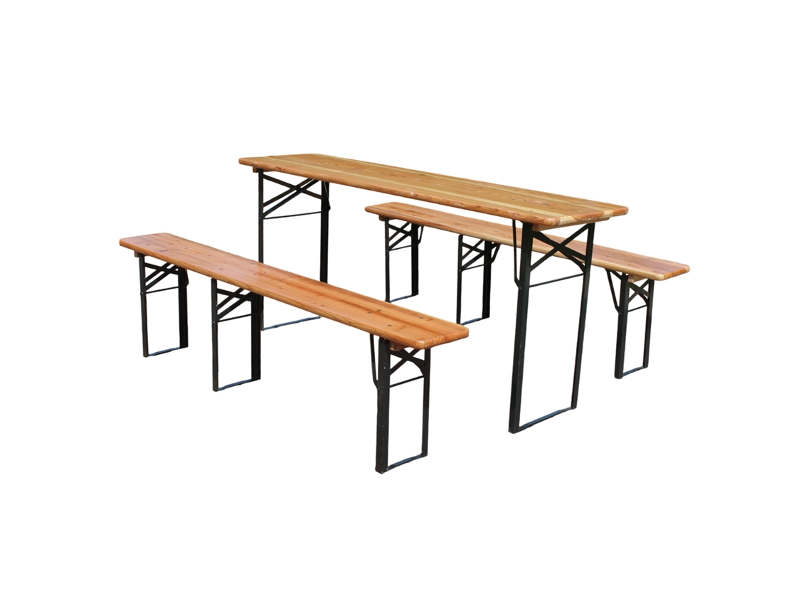Conjunto Cerveja 175cm 1 Mesa 2 Bancos Pinho Dobrável VOLTEDGE